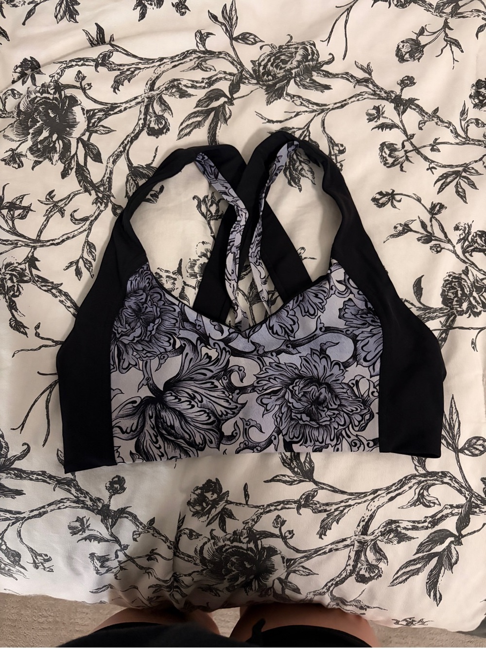 lululemon athletica Black and Gray Floral Sports Bra